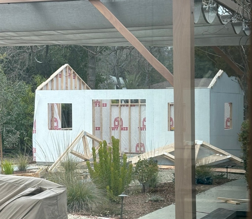 Peeking into the Tuff Shed mid-installation