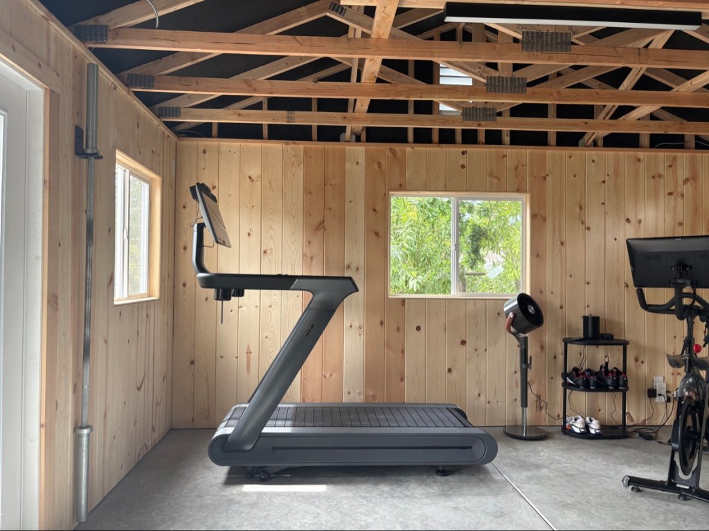 Finished rustic pine plank walls in the gym