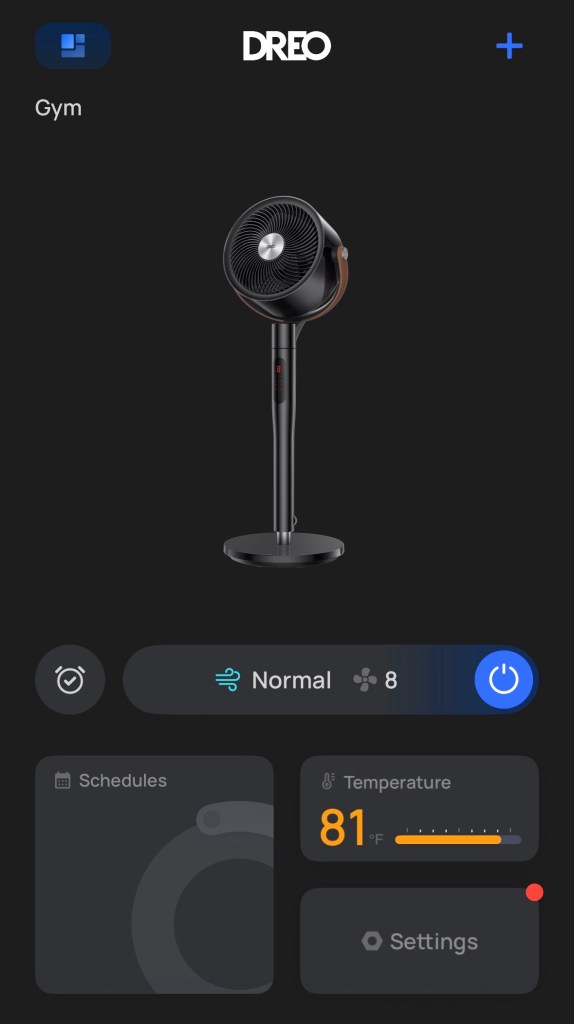 DREO app screenshot controlling the fan